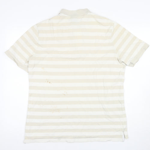 Nike Men's Beige Striped Polo Shirt Large