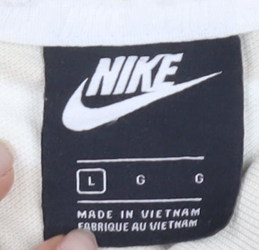 Nike Men's Beige Striped Polo Shirt Large