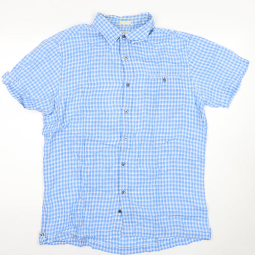 GAP Men's Blue Check Linen Shirt L Casual Summer