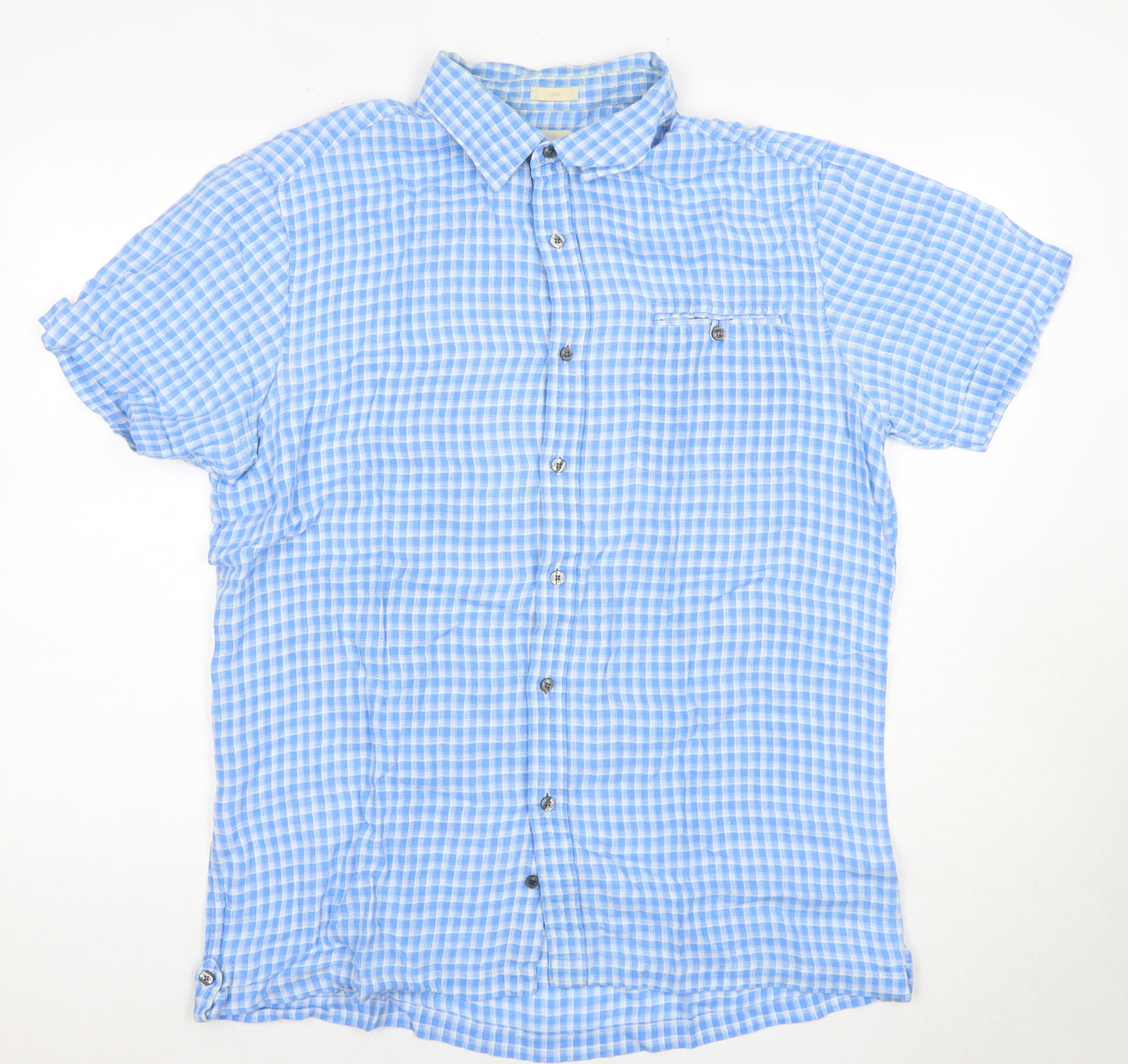 GAP Men's Blue Check Linen Shirt L Casual Summer