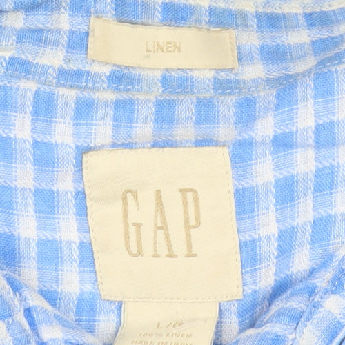 GAP Men's Blue Check Linen Shirt L Casual Summer