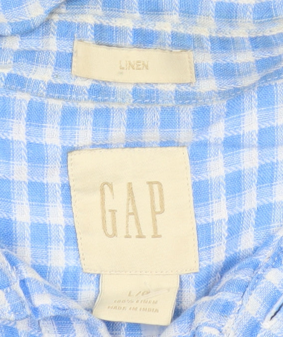 GAP Men's Blue Check Linen Shirt L Casual Summer