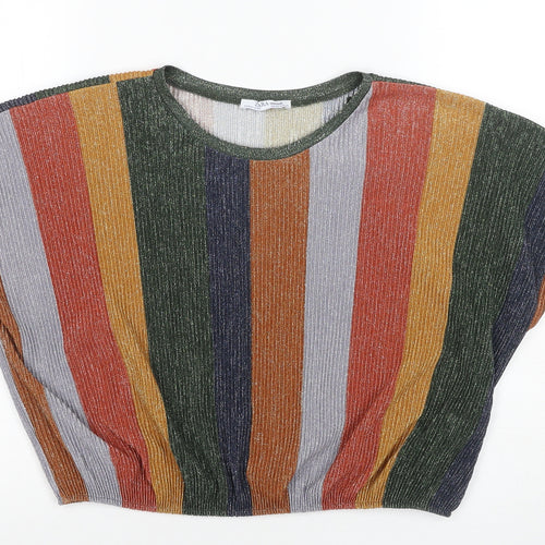 Zara Women's Multicoloured Striped T-Shirt Size 12