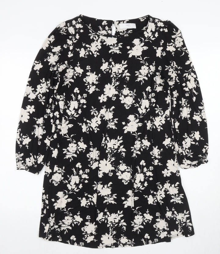 Wallis Petites Black Floral Shift Dress Size 14