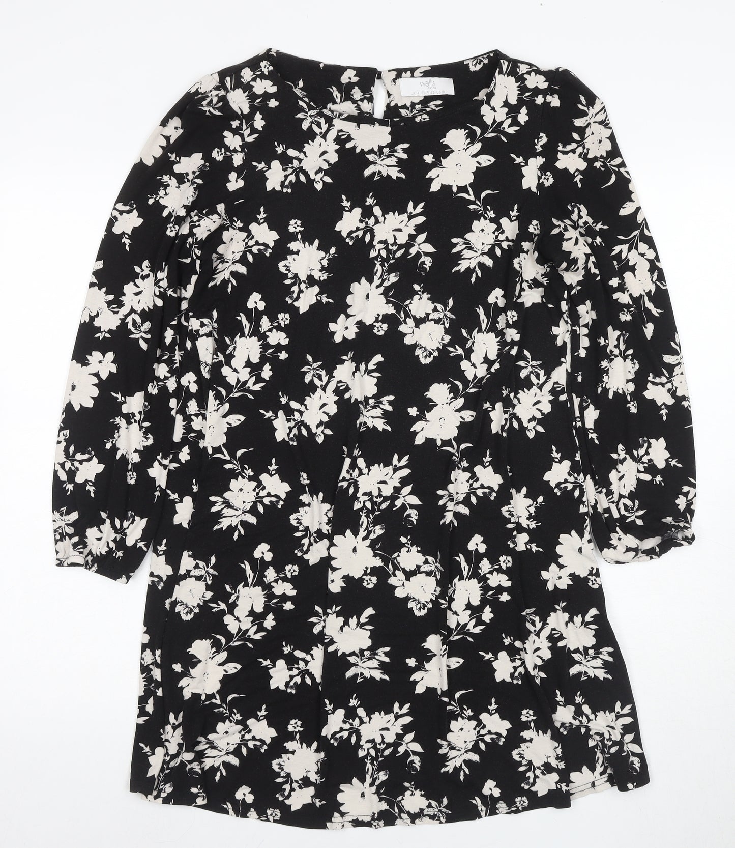 Wallis Petites Black Floral Shift Dress Size 14