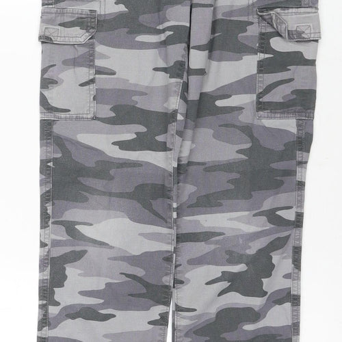 Lands' End Boys' Grey Camo Cargo Trousers, Size L, Elastic Waist