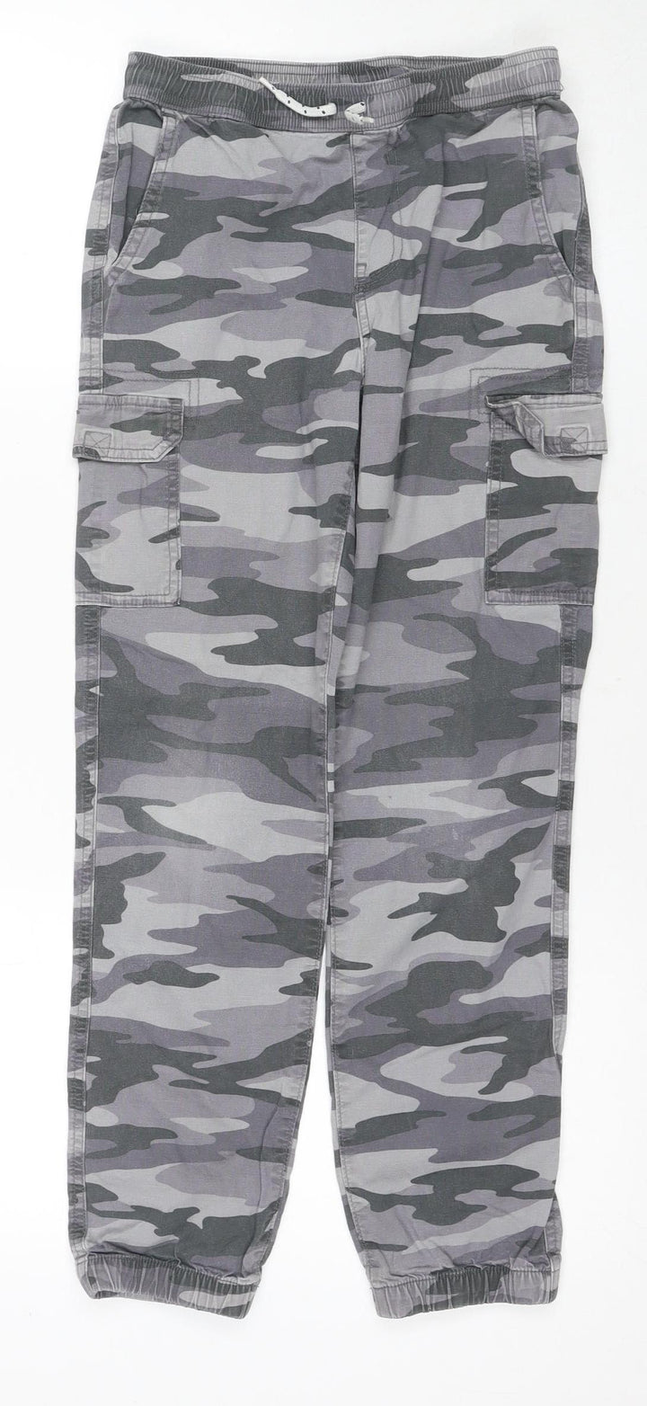 Lands' End Boys' Grey Camo Cargo Trousers, Size L, Elastic Waist
