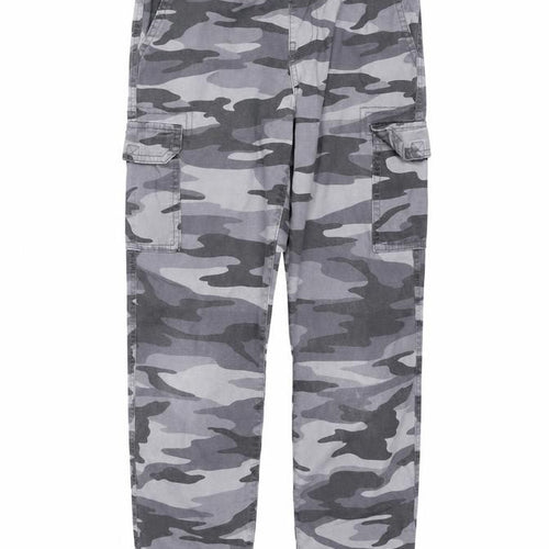 Lands' End Boys' Grey Camo Cargo Trousers, Size L, Elastic Waist