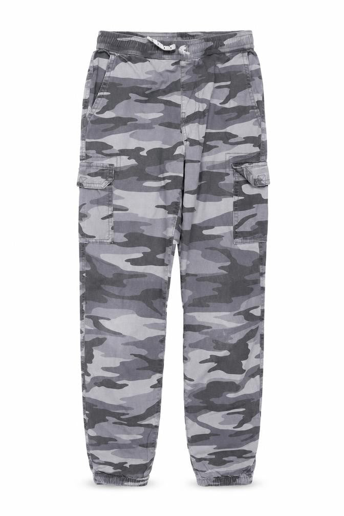 Lands' End Boys' Grey Camo Cargo Trousers, Size L, Elastic Waist