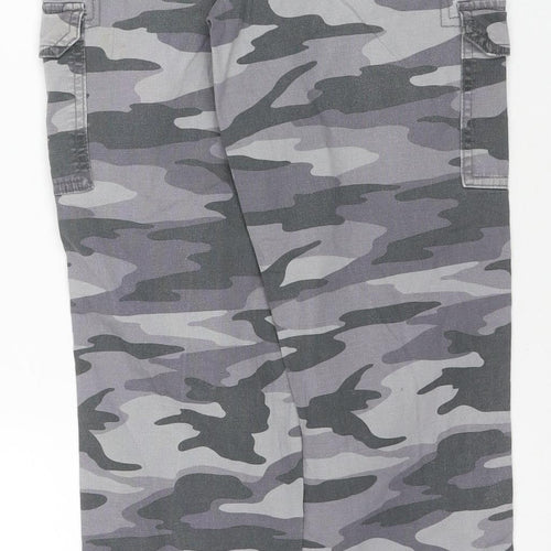 Lands' End Boys' Grey Camo Cargo Trousers, Size L, Elastic Waist