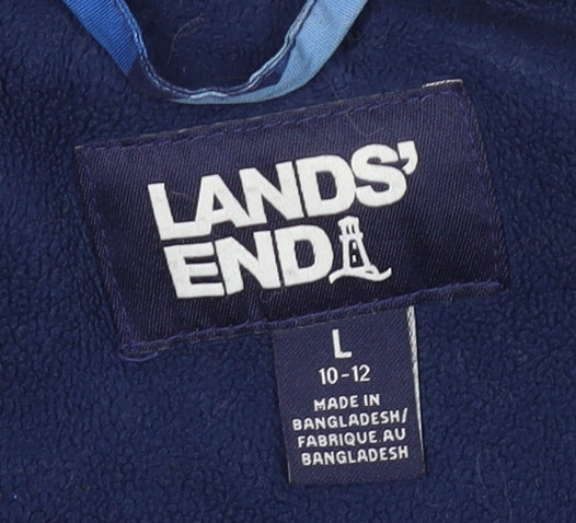Lands' End Boys Blue Camouflage Parka, Size 10-11, Hooded & Lined