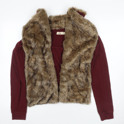 Hollister Women's Red Faux Fur Hooded Jacket M