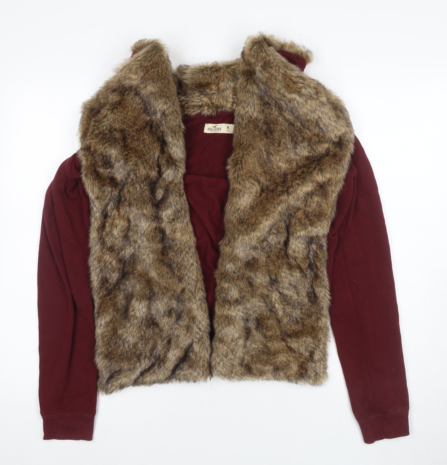 Hollister Women's Red Faux Fur Hooded Jacket M