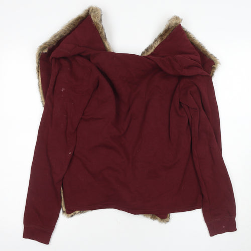 Hollister Women's Red Faux Fur Hooded Jacket M