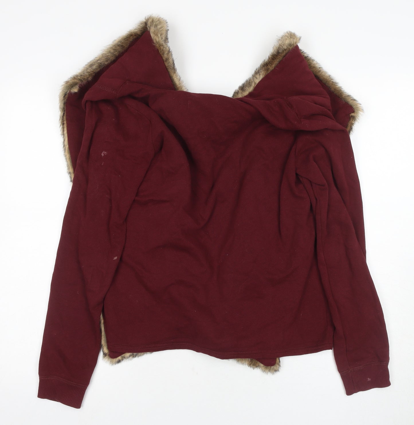 Hollister Women's Red Faux Fur Hooded Jacket M