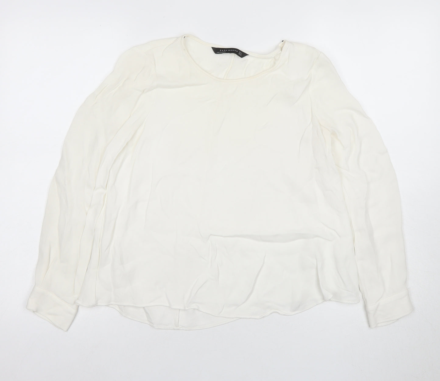 Zara Woman White Blouse, Women, S, Round Neck, Long Sleeve