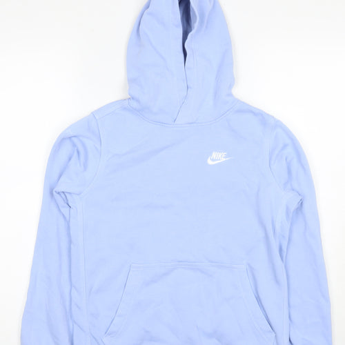 Nike Boys Blue Pullover Hoodie, Size L, Logo Accent