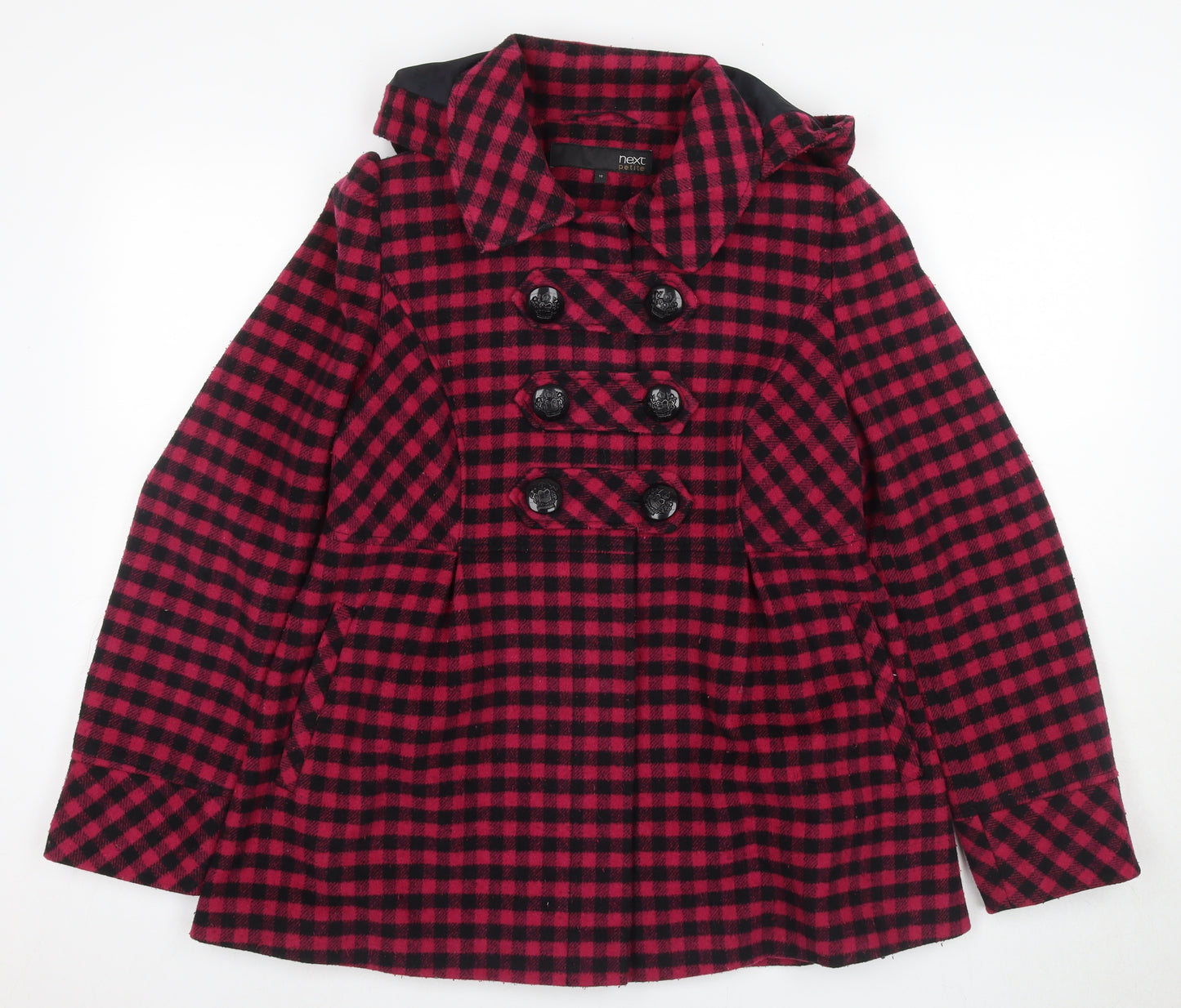Next Women's Red Check Pea Coat, Size 10 Petite