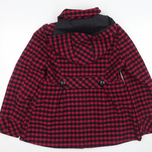 Next Women's Red Check Pea Coat, Size 10 Petite