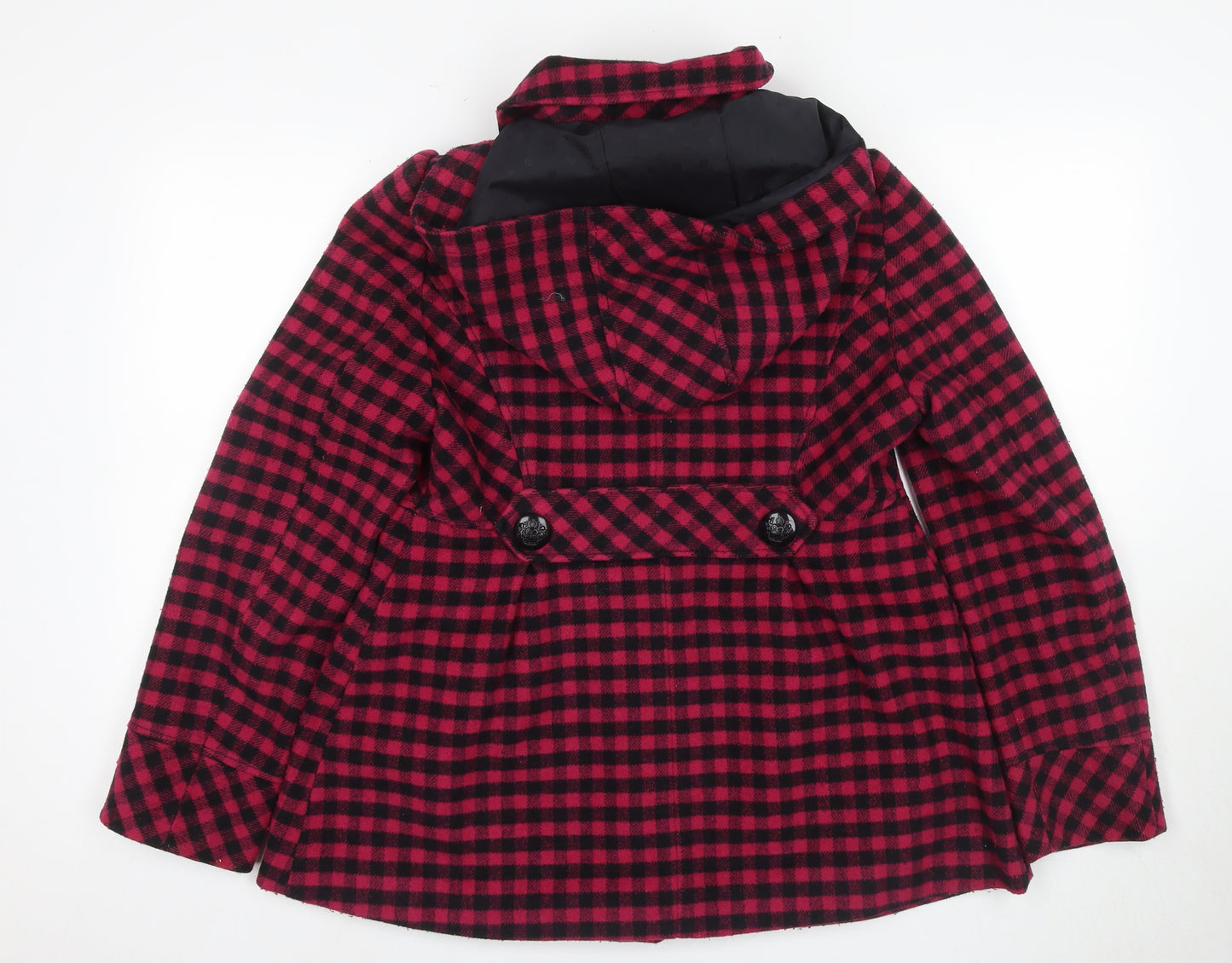 Next Women's Red Check Pea Coat, Size 10 Petite