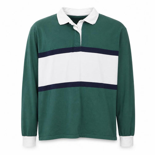 Hollister Men's Green Striped Long Sleeve Polo S