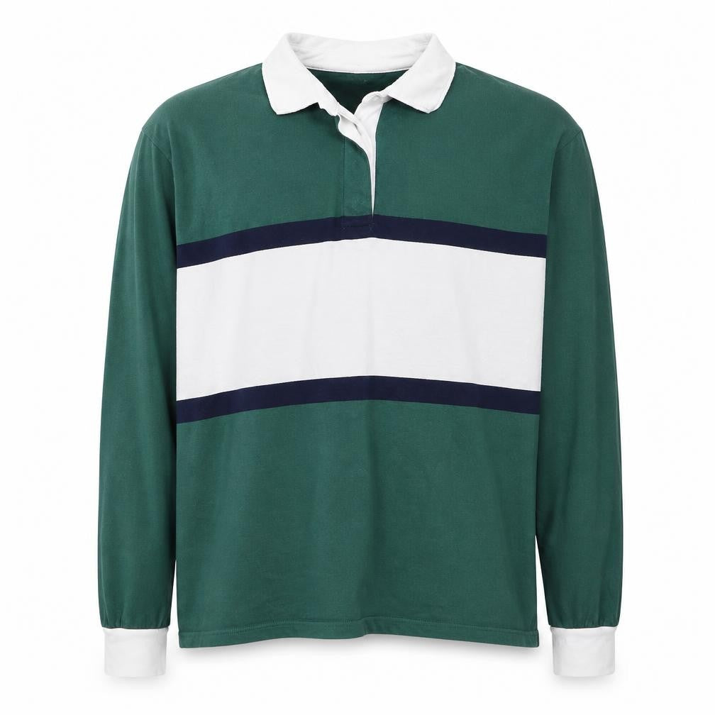 Hollister Men's Green Striped Long Sleeve Polo S