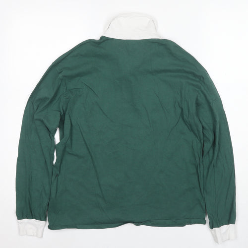 Hollister Men's Green Striped Long Sleeve Polo S