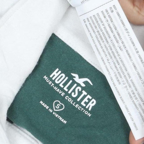 Hollister Men's Green Striped Long Sleeve Polo S
