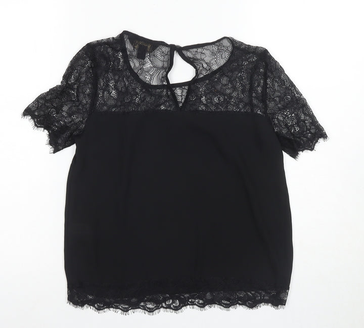 Lipsy Women's Black Lace Short Sleeve Blouse UK 8
