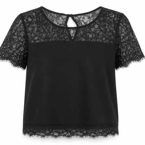 Lipsy Women's Black Lace Short Sleeve Blouse UK 8