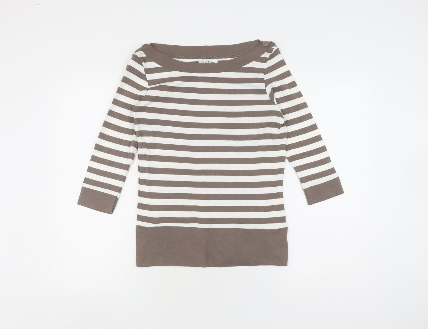 Marks and Spencer Women's Brown Striped Top, Size 14