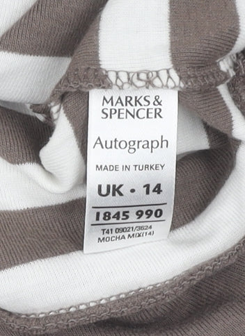 Marks and Spencer Women's Brown Striped Top, Size 14
