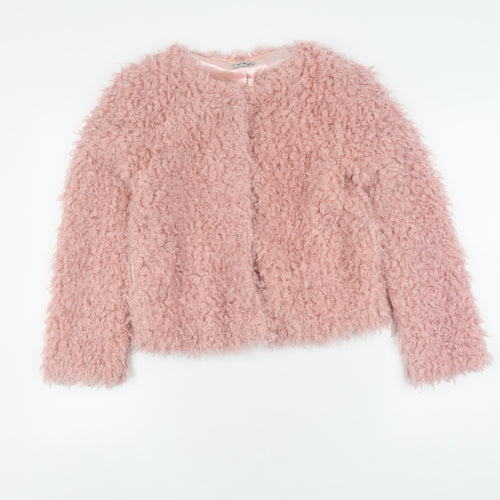 Girls Pink Fleece Jacket, Lined with Fur Trim, Size 11