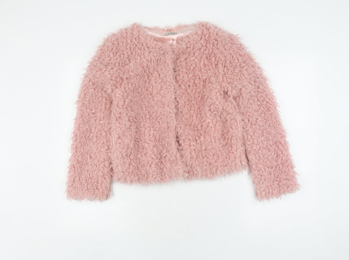 Girls Pink Fleece Jacket, Lined with Fur Trim, Size 11