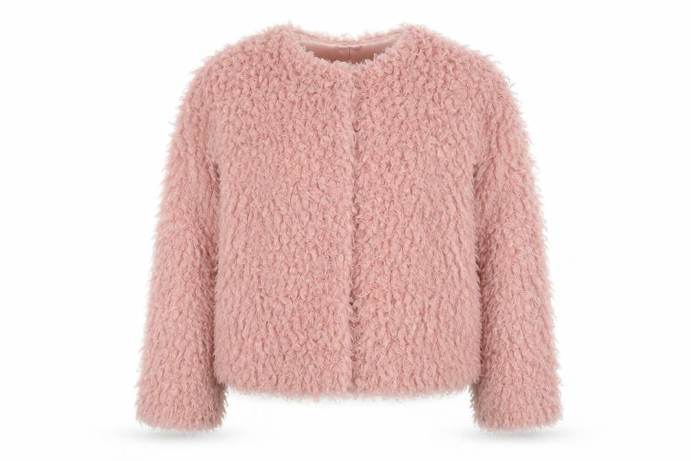 Girls Pink Fleece Jacket, Lined with Fur Trim, Size 11
