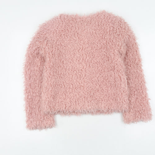 Girls Pink Fleece Jacket, Lined with Fur Trim, Size 11