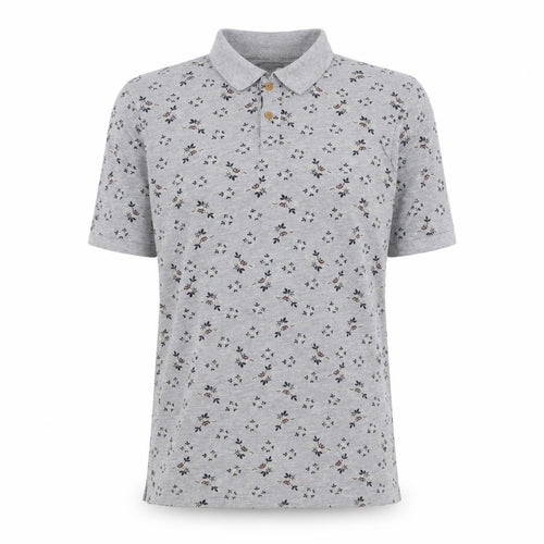 Grey Floral Polo Shirt, Unisex L, Classic Casual Style