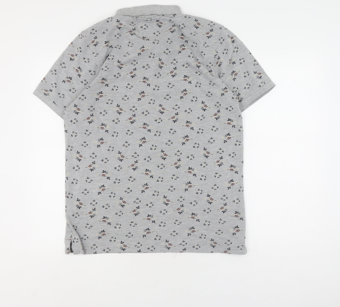 Grey Floral Polo Shirt, Unisex L, Classic Casual Style
