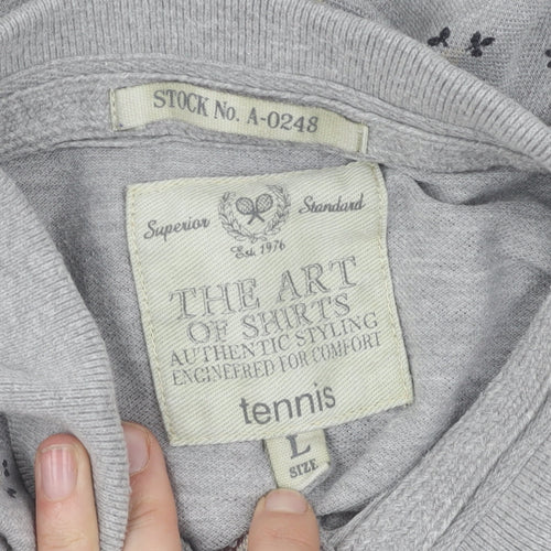 Grey Floral Polo Shirt, Unisex L, Classic Casual Style