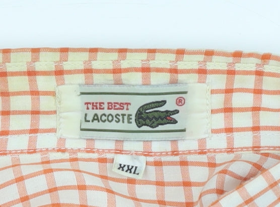 Lacoste Men's Orange Check Short Sleeve Button-Up 2XL