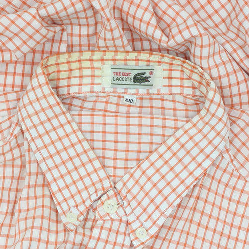 Lacoste Men's Orange Check Short Sleeve Button-Up 2XL