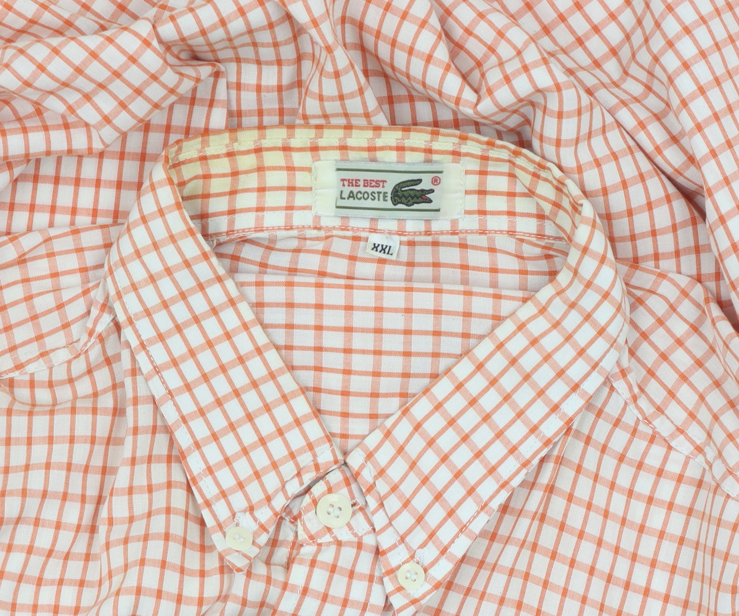 Lacoste Men's Orange Check Short Sleeve Button-Up 2XL