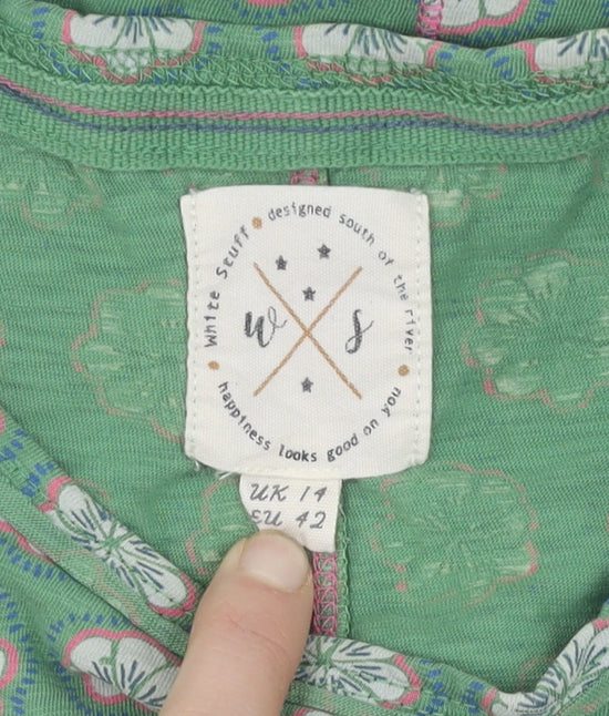 White Stuff Women's Green Floral Short Sleeve T-Shirt