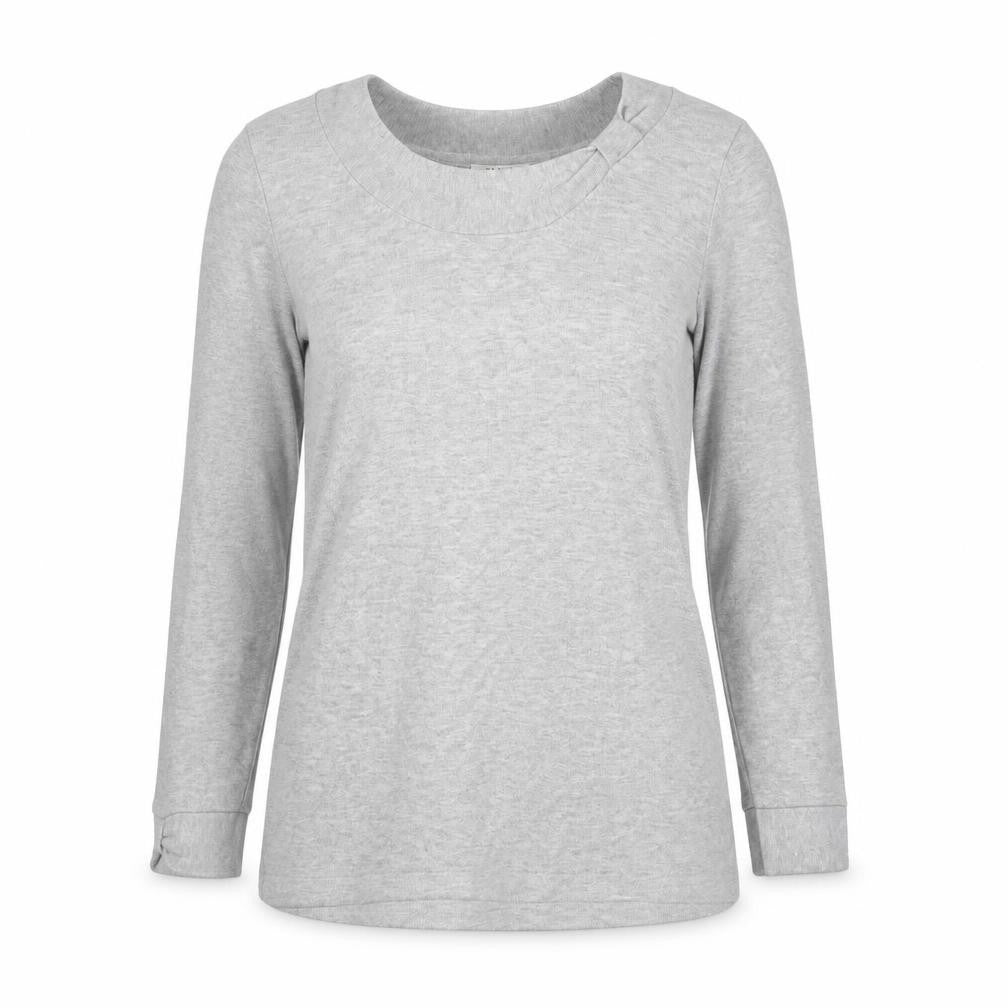 Front view of Precis Petite Women's Grey 3/4 Sleeve Top XS