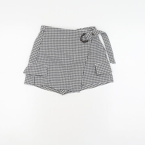 Bershka Women's Skort, Black, Size 6, Houndstooth