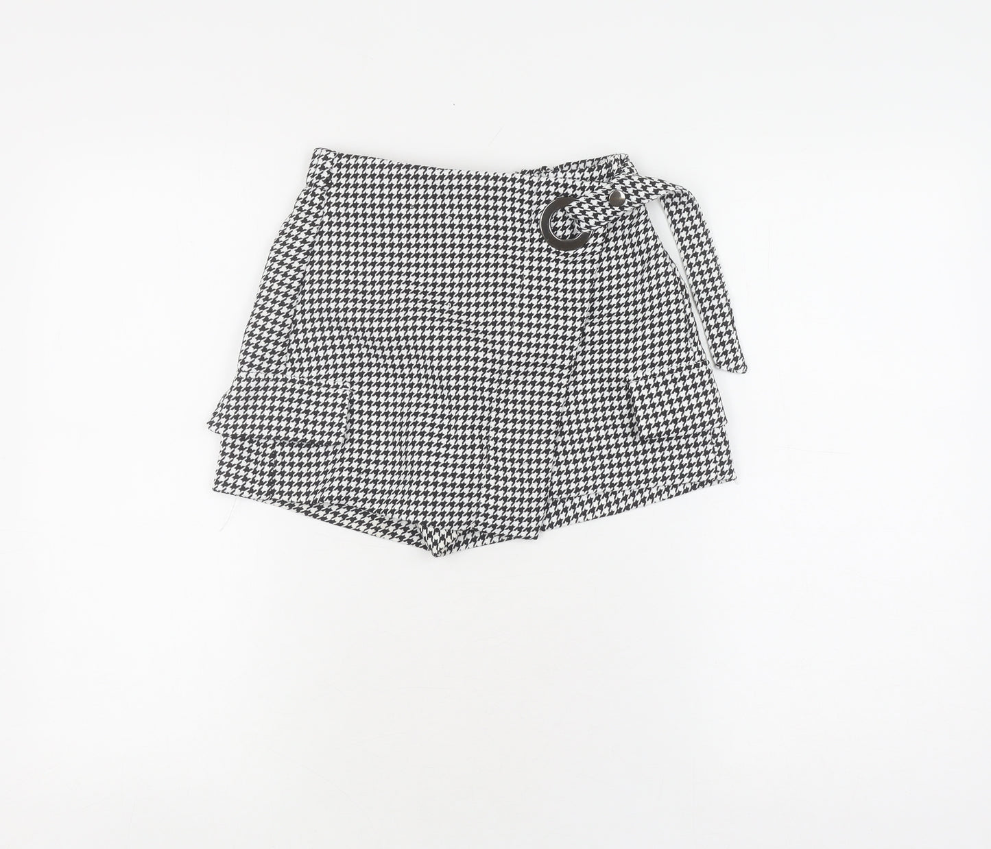 Bershka Women's Skort, Black, Size 6, Houndstooth