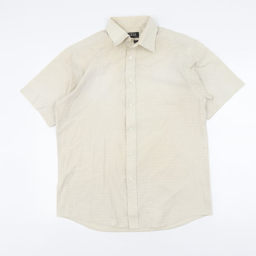 Thomas Nash Men's Beige Check Button-Up Shirt 15.5
