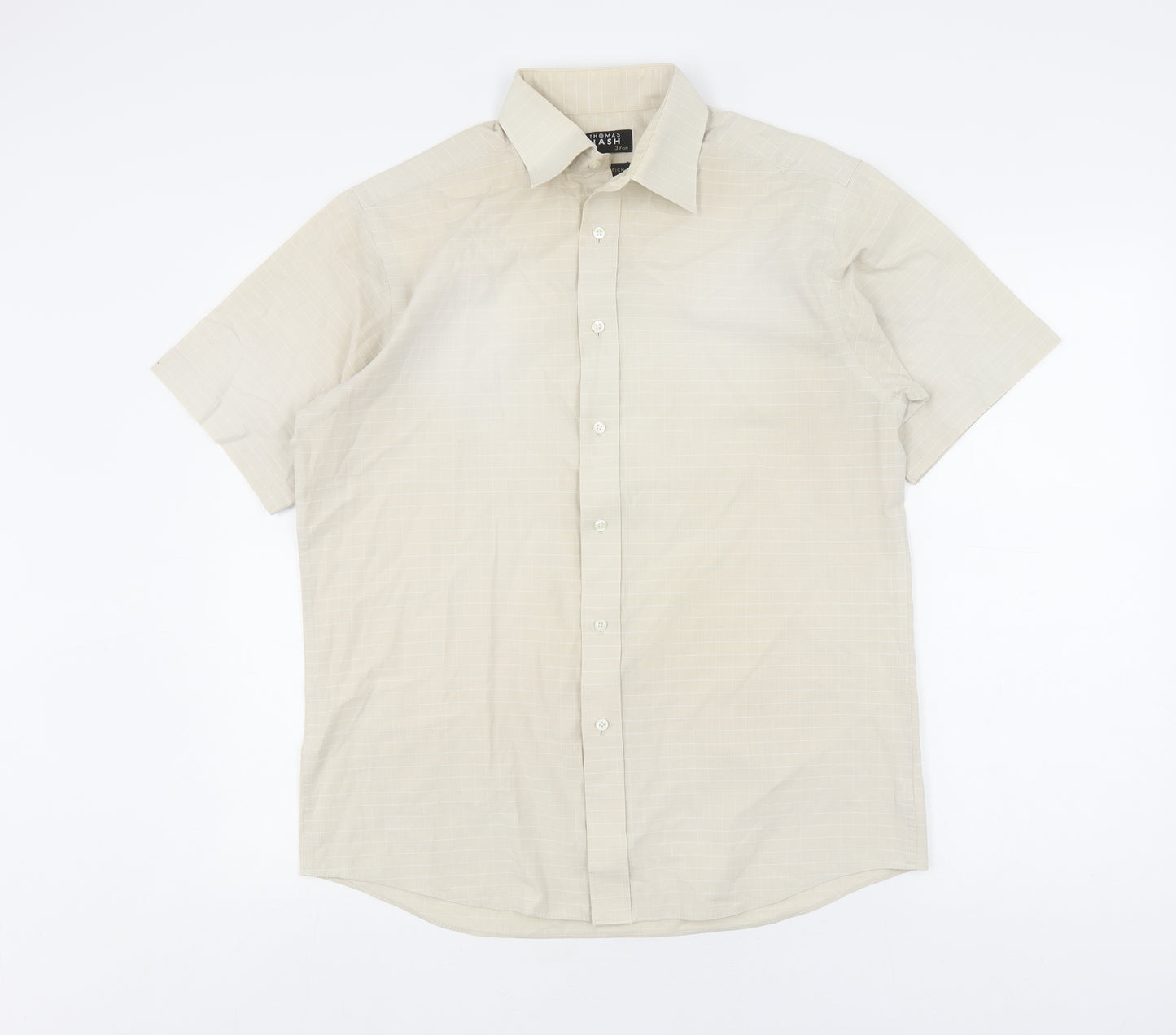 Thomas Nash Men's Beige Check Button-Up Shirt 15.5