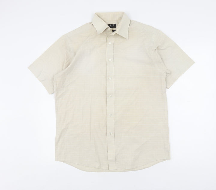 Thomas Nash Men's Beige Check Button-Up Shirt 15.5