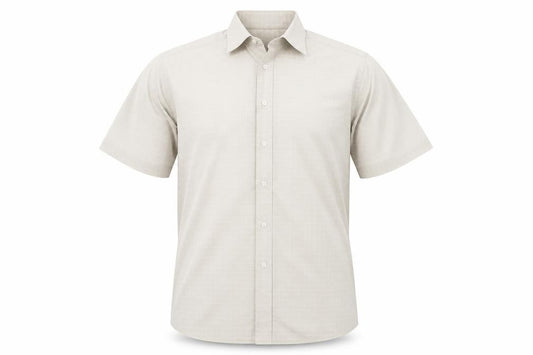 Front view of Thomas Nash Men's Beige Check Button-Up Shirt 15.5